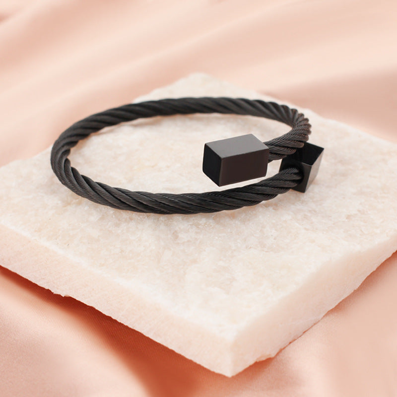 Wholesale hot twist wire rope bracelet bracelet stainless steel opening square head popular three color bracelet